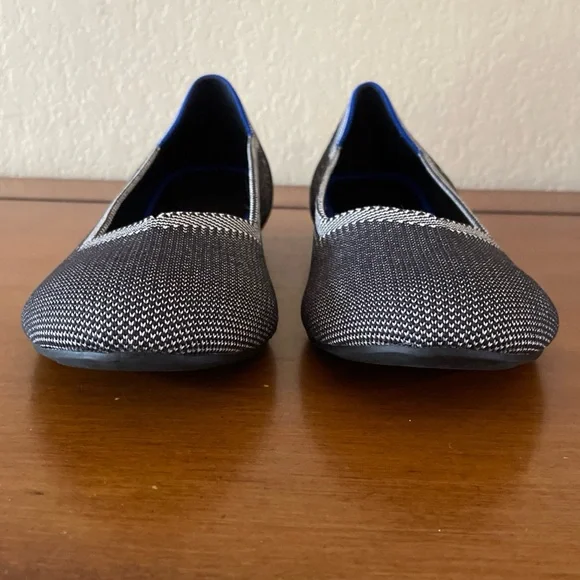 Rothys The Flat Flax Black & White Gray Birdseye Round Toe Ballet Shoes Sz 9.5 - Picture 9 of 14
